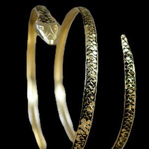 Vintage Gold Tone Snake Bracelet Cuff Marked Spain Metal Coiled Serpent Snake
